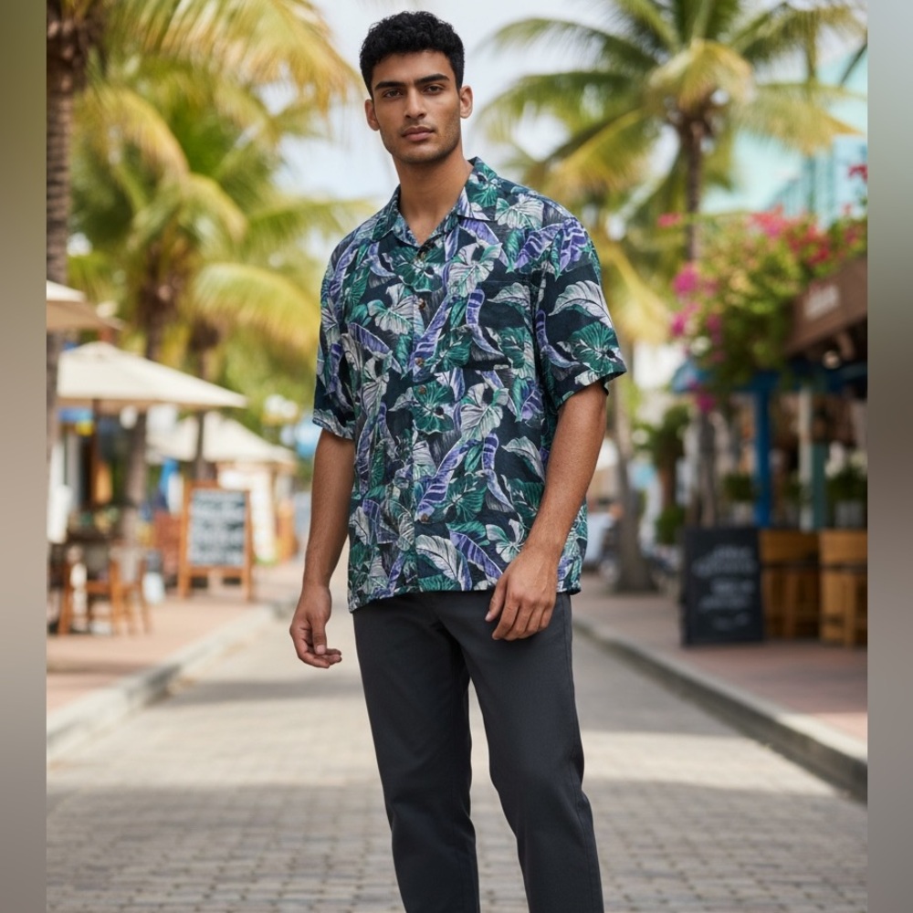 Tommy Bahama IslandZone Shirt Mens‎ XL Blue Tropical Silk Blend Excellent Aloha